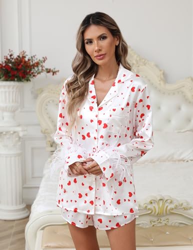 Ekouaer Women's Bridal Satin Pajama Set Long Sleeve Sleepwear B403