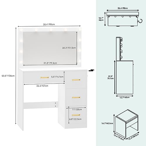 YITAHOME Vanity Desk with Mirror and Lights, Makeup Vanity Set with Stool D692321