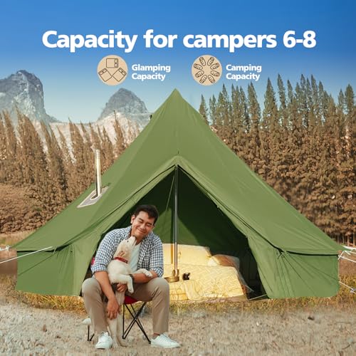 Cotton Canvas Bell Tent Waterproof 4 Season Camping Yurt for 4/6/8 Person A8612