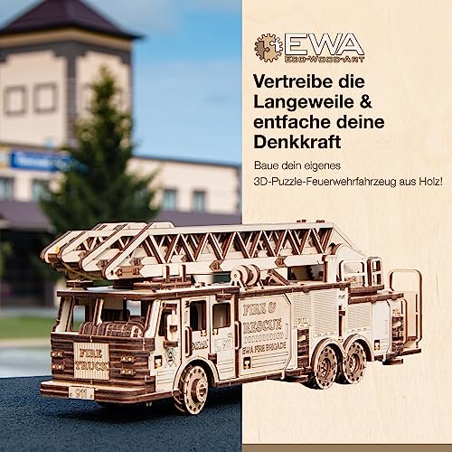 3D Wooden Puzzle Fire Truck Mechanical Model Kit with Wind Up Mechanism, 439 Pieces W6533