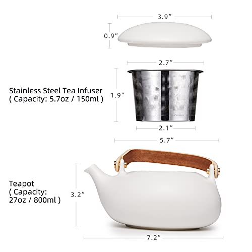 ZENS Modern Japanese Tea Set 27 oz Ceramic Teapot with 4 Cups F3504