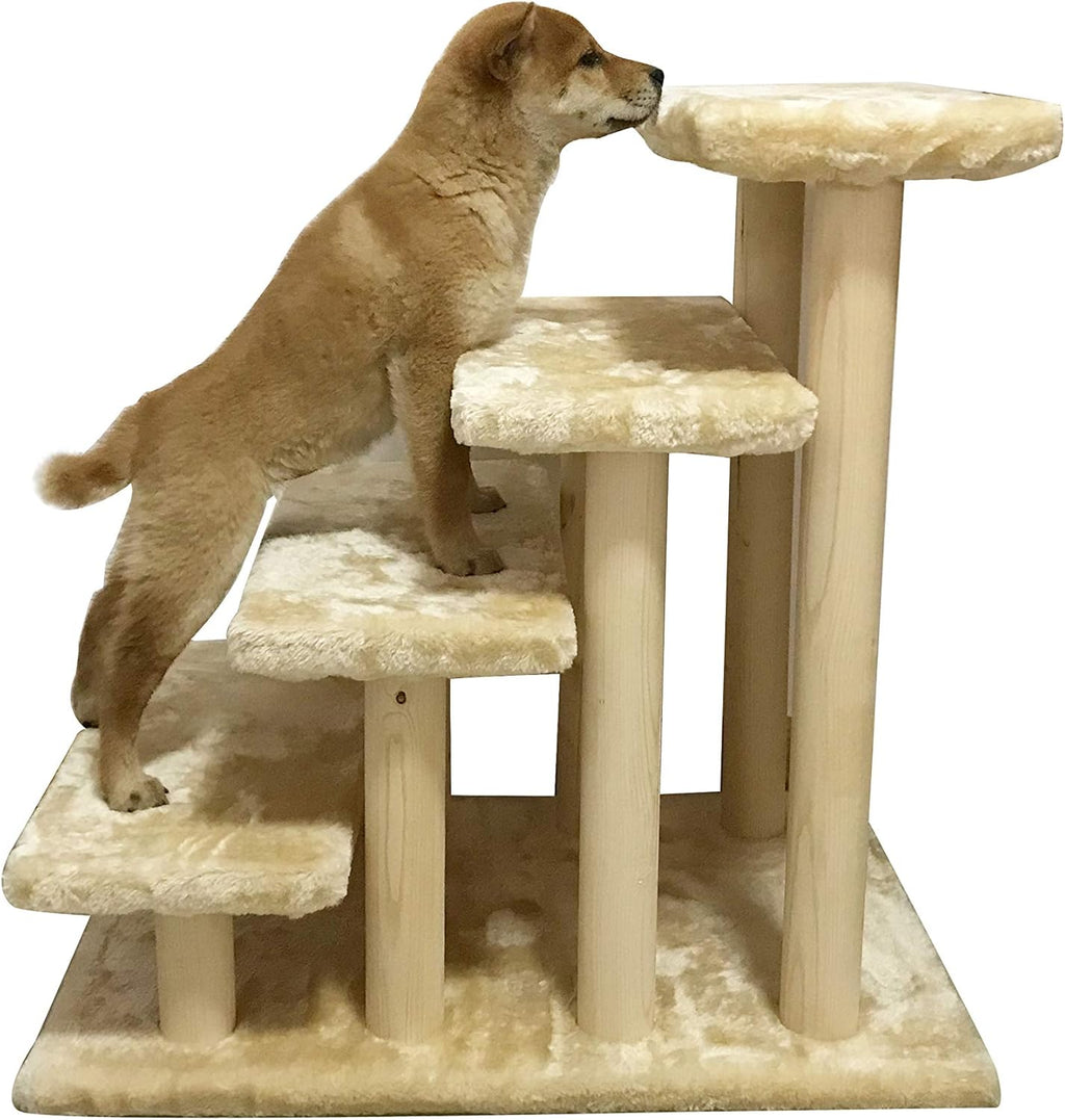 Cowboy Wooden Pet Stairs 4-Step with Detachable Carpet for High Bed and Couch, White Q2985