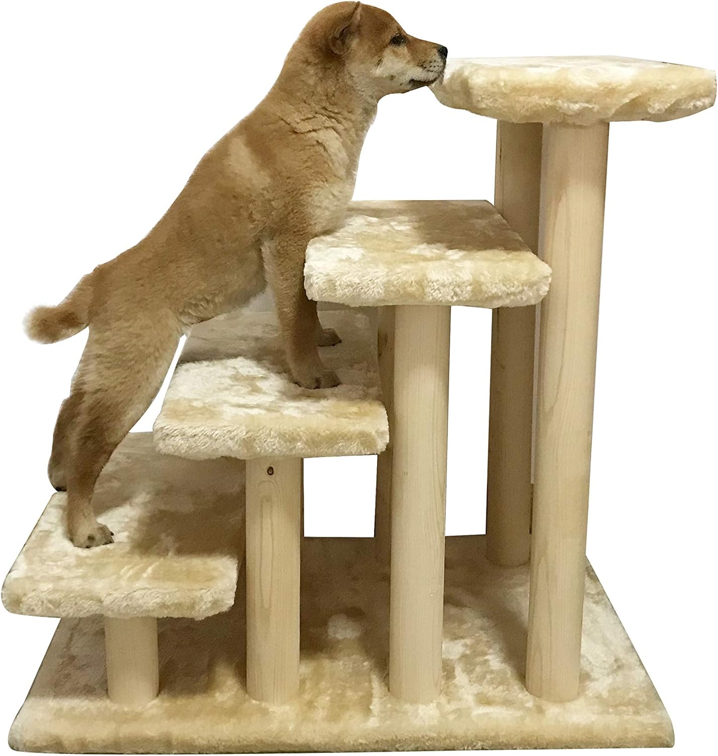 Cowboy Wooden Pet Stairs 4-Step with Detachable Carpet for High Bed and Couch, White Q2985