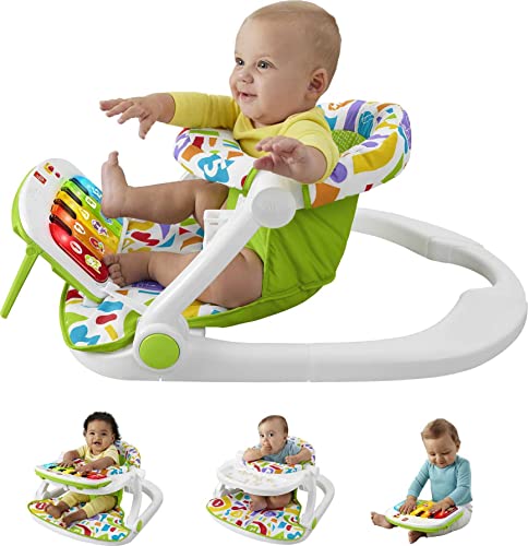 Fisher-Price Portable Baby Chair, Pink Kick & Play Deluxe Sit-Me-Up Seat with Piano Toy & Snack Tray O7962