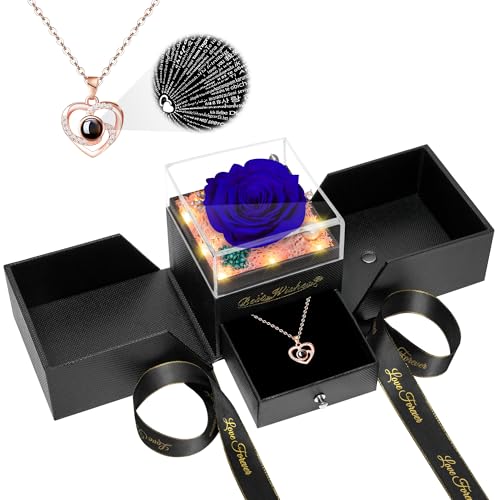 Preserved Red Rose with Necklace and Light for Mom Q61995