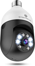 Light Bulb Security Camera, SYMYNELEC 360 Degree Pan/Tilt Panoramic IP Camera, 2.4GHz WiFi 1080P Smart Home Surveillance Cam with Motion Detection Alarm Night Vision Two Way Talk Indoor Outdoor E27