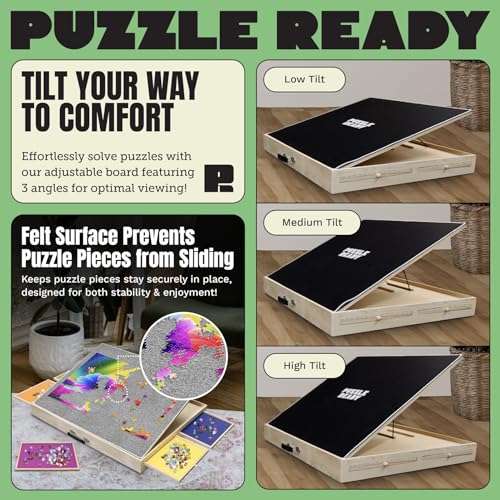 Puzzle Board with Drawers & Cover for 1000 Pieces, Wooden Jigsaw Table with Lazy Susan Spinning Cover X435