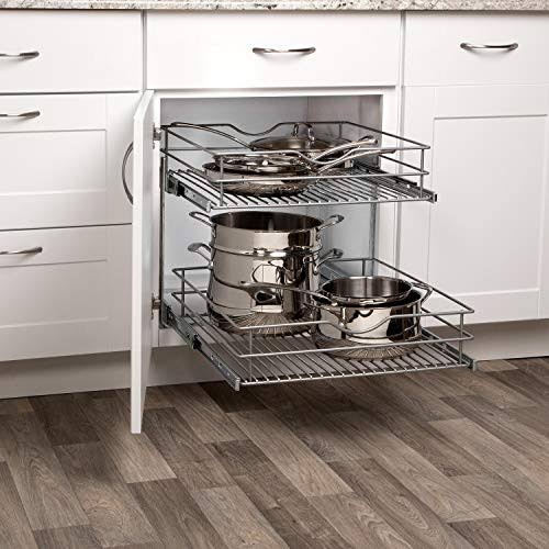 Knape & Vogt Double Tier Pull Out Cabinet Organizer, Frosted Nickel X6022
