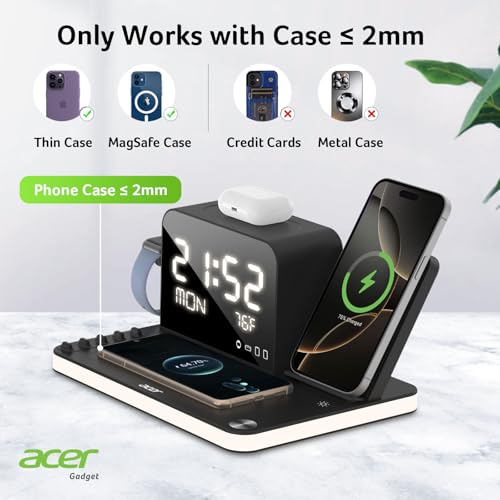 acer 7-in-1 Wireless Charging Station with Night Light and Time Display U851