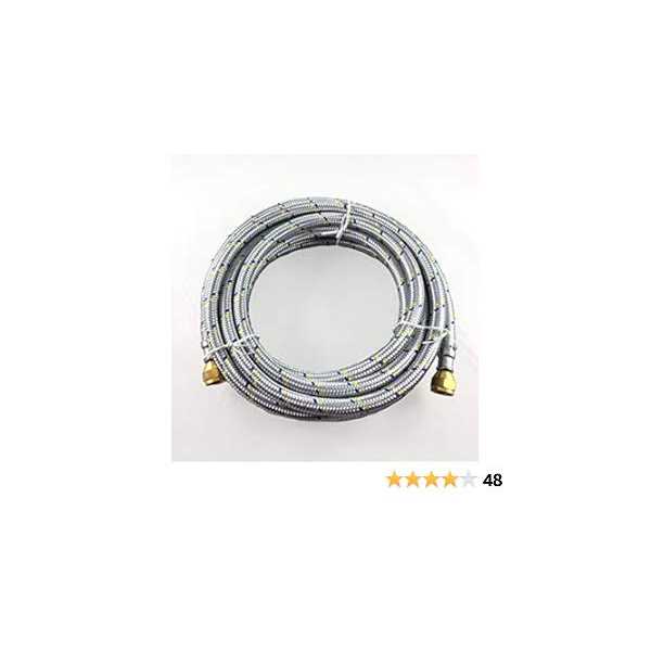 16' Flexible Stainless Steel Braided Gas Hose, 3/8" Brass Nut Female Flare J559608