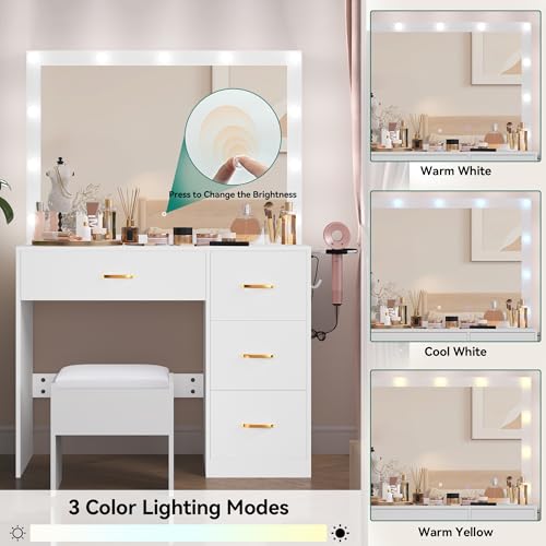 YITAHOME Vanity Desk with Mirror and Lights, Makeup Vanity Set with Stool D692321