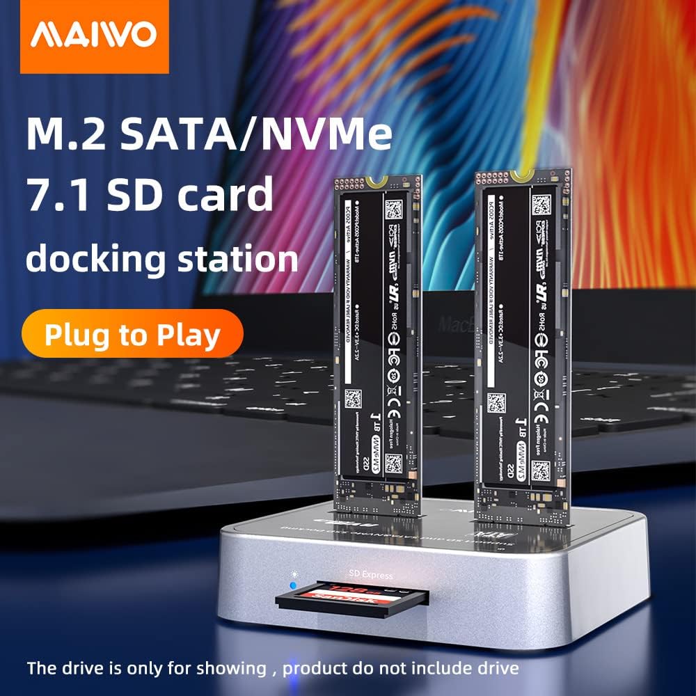 MAIWO K3016S 2 Bay M.2 SATA Docking Station, Tool-Free USB-C to SATA SSD Enclosure Y275