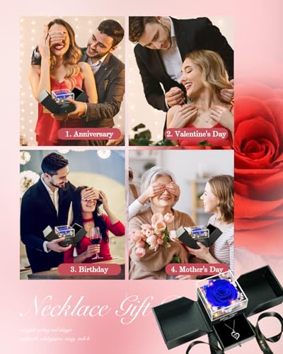 Preserved Real Rose Heart Necklace for Mom Women N8481