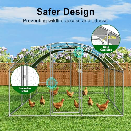 Large Metal Chicken Coop Walk-in Poultry Cage with Waterproof Cover D237341