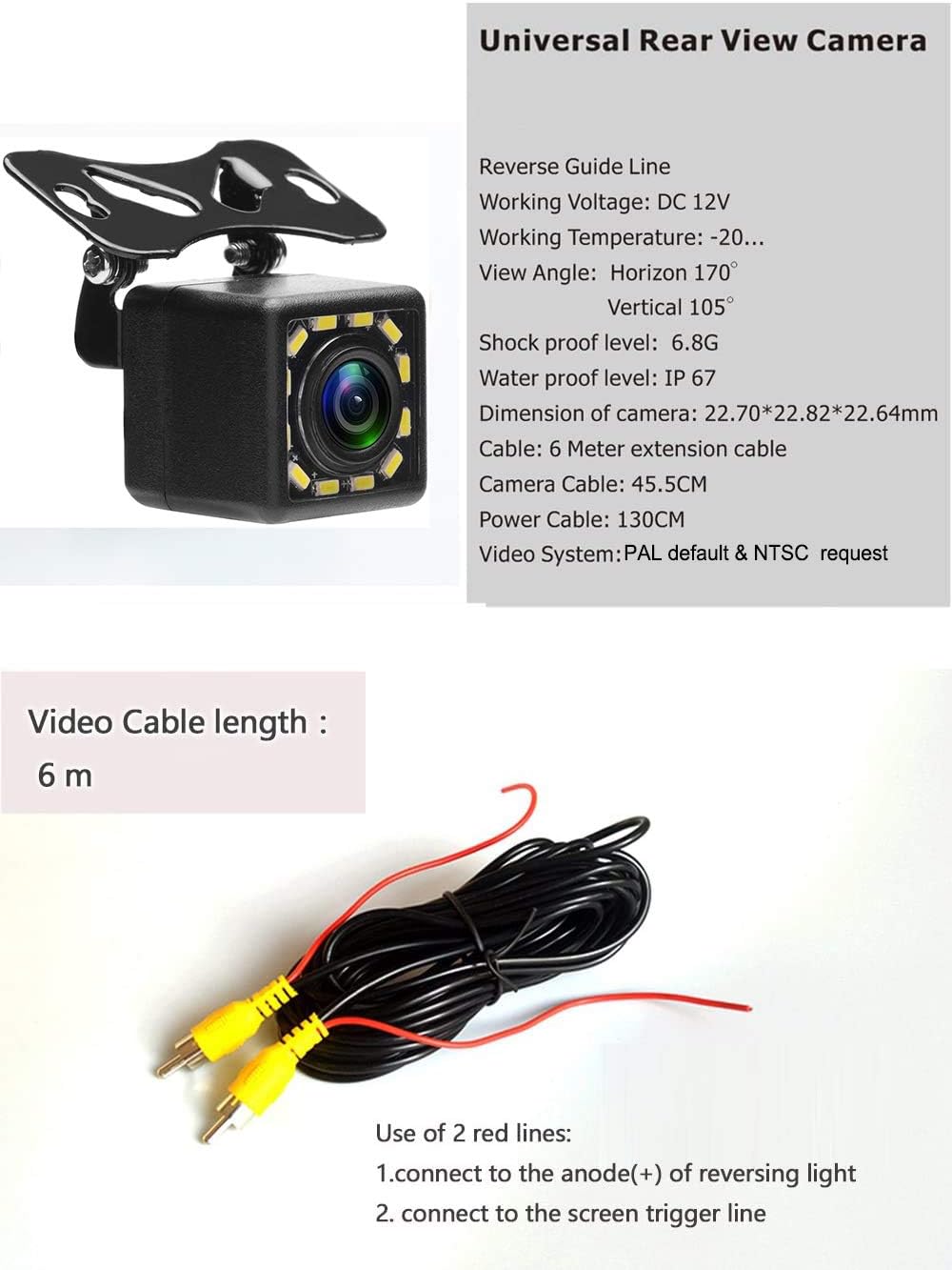 Camecho Vehicle Backup Camera Waterproof 170° Wide Angle Rear View Camera E227