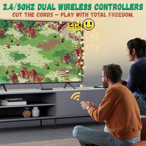 Retro Gaming Console with Dual Wireless Controllers, HDMI Plug & Play, 64GB I7172