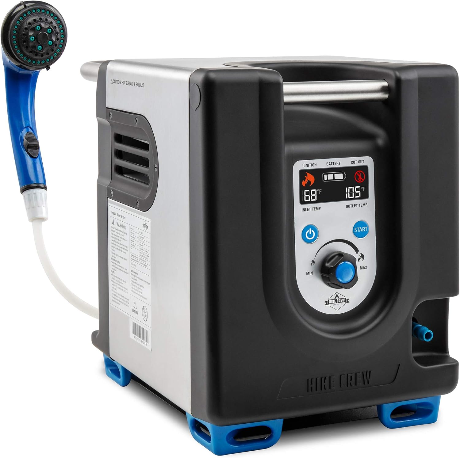 Hike Crew Portable Propane Water Heater & Shower Pump w/Built-in Battery | Compact Outdoor Cleaning & Showering System w/LCD, Safety Shutoff & Carry Case, Instant Hot Water for Camping & Hiking