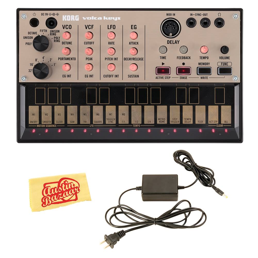 Korg Volca Keys Analogue Loop Synth Bundle with Power Supply and Austin Bazaar Polishing Cloth