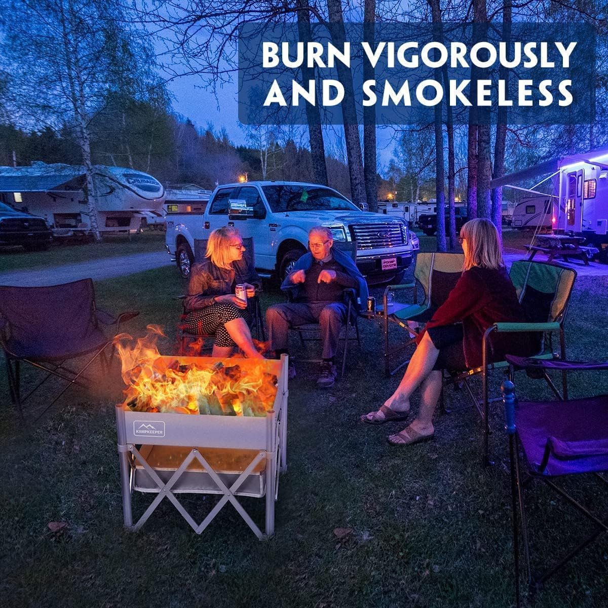 KAMPKEEPER Fire Pit 18 Inch Portable Outdoor Wood Burning with Heat Shield V761765