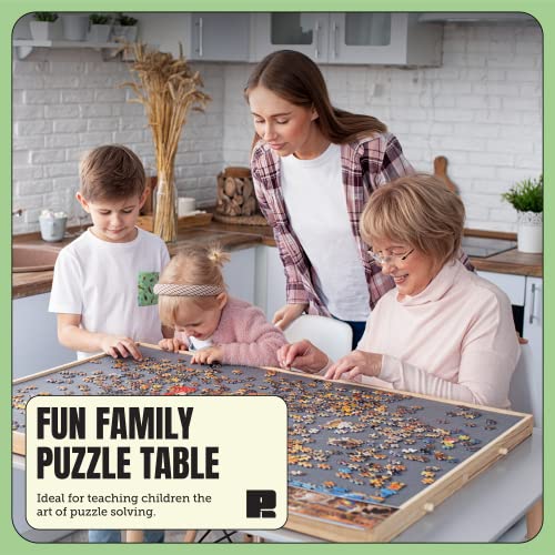Puzzle Board with Drawers & Cover for 1000 Pieces, Wooden Jigsaw Table with Lazy Susan Spinning Cover X435