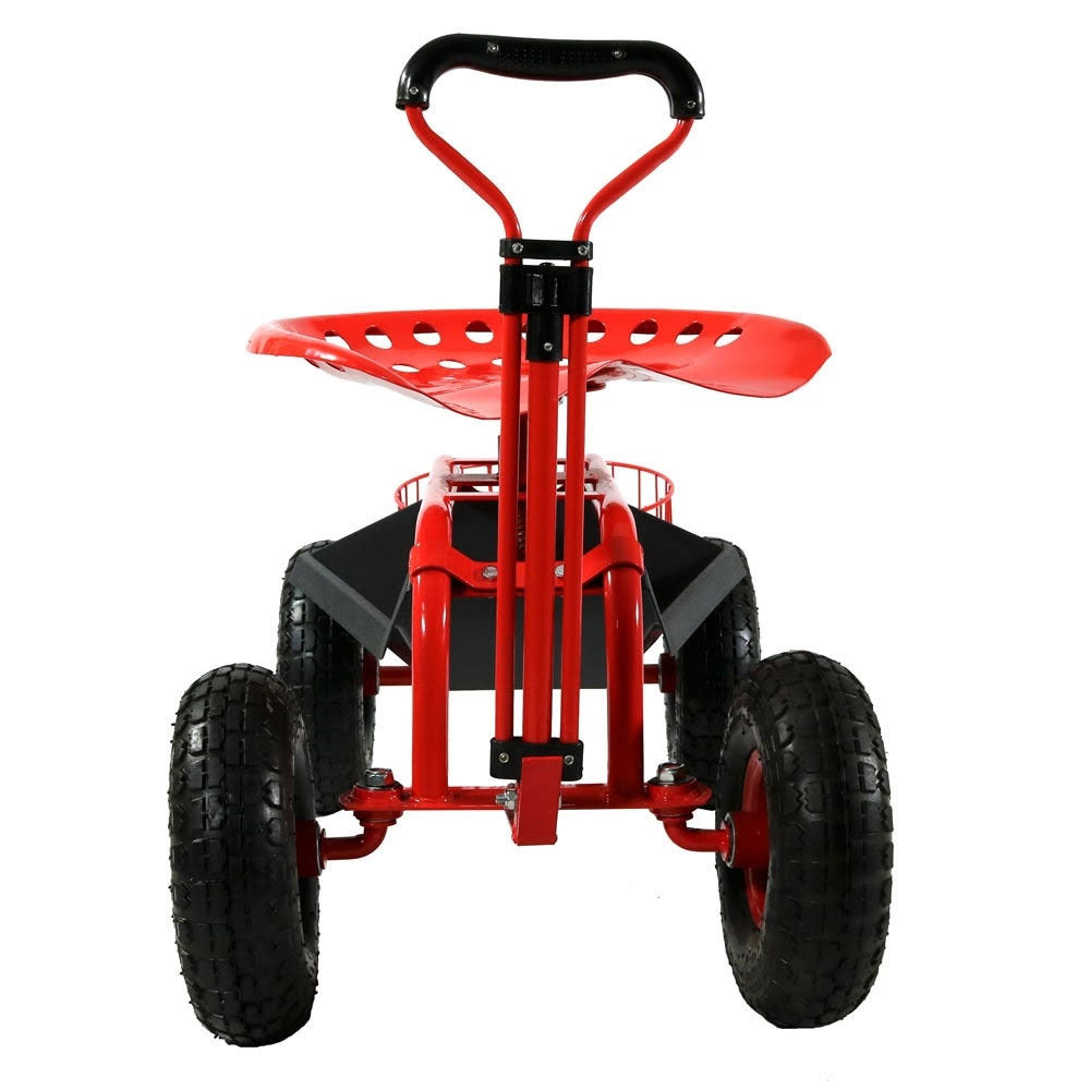 Sunnydaze Blue Rolling Garden Cart with Extendable Handle, Swivel Seat L6136