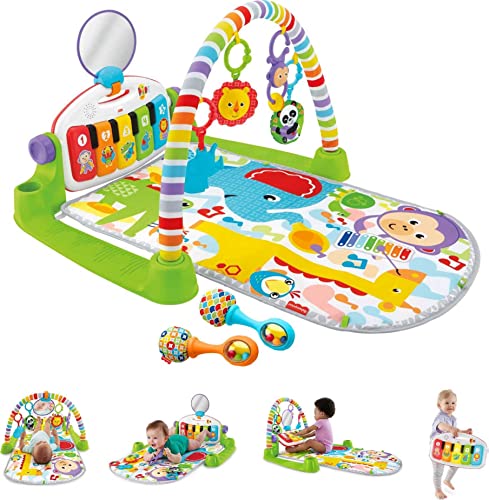 Fisher-Price Portable Baby Chair, Pink Kick & Play Deluxe Sit-Me-Up Seat with Piano Toy & Snack Tray O7962
