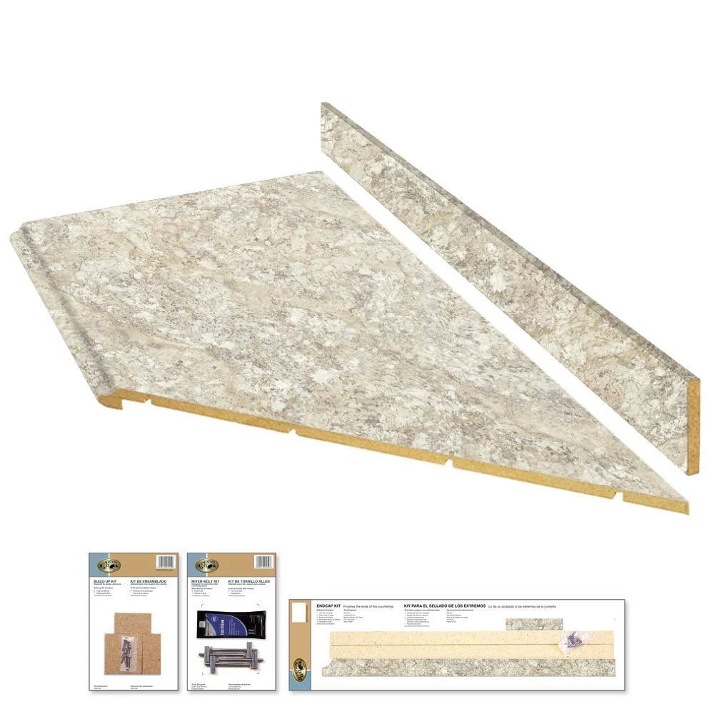 Hampton Bay 8 ft. Beige Laminate Countertop Kit with Right Miter and Full Wrap Ogee Edge in Spring Carnival Granite