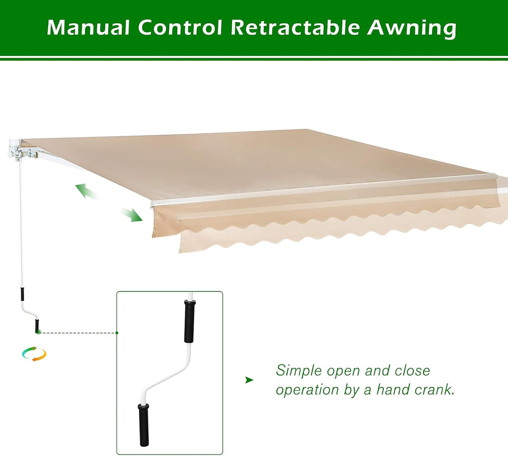 AECOJOY 13'×8' Retractable Patio Awning with Manual Crank Handle, Beige B77127