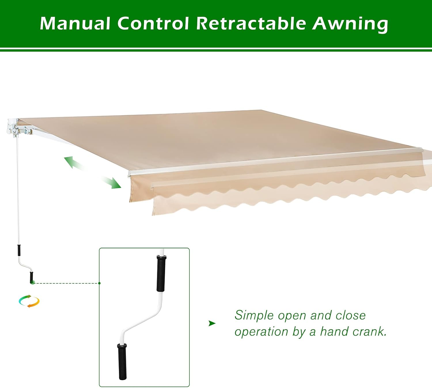 AECOJOY 13'×8' Retractable Patio Awning with Manual Crank Handle, Beige B77127