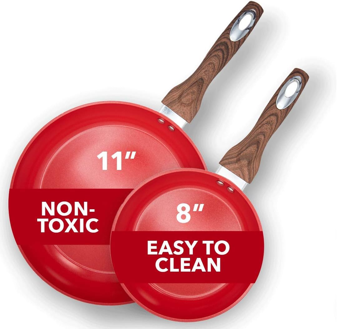 Phantom Chef 8” & 11 Frying Pan Set, Nonstick Ceramic Coating, 2 Piece, Yellow Z700