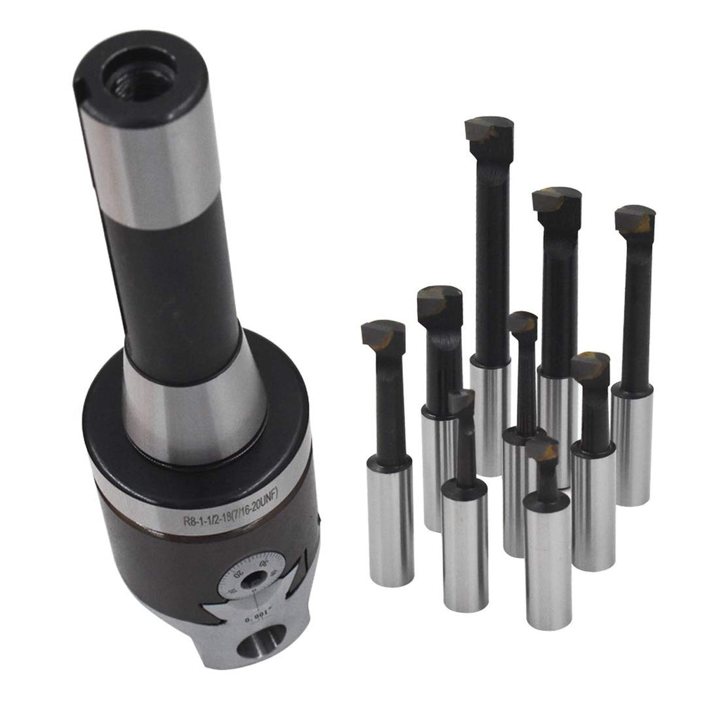 2 Boring Head 9pcs R8 Shank 1/2 Carbide Boring Bar Set Z214