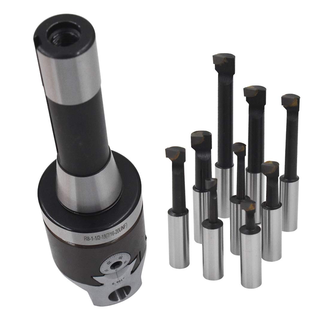 2 Boring Head 9pcs R8 Shank 1/2 Carbide Boring Bar Set Z214
