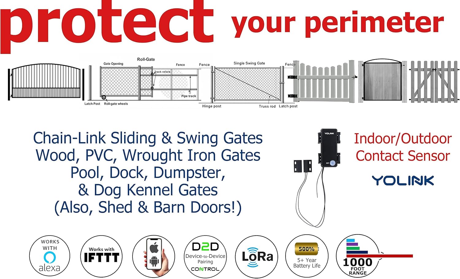 YoLink Outdoor Contact Sensor, LoRa Smart Door Sensor, Alexa, IP63 Waterproof G2898