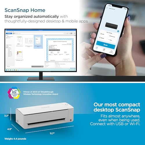 ScanSnap iX1300 Compact Wireless USB Double-Sided Document Scanner, Black T374
