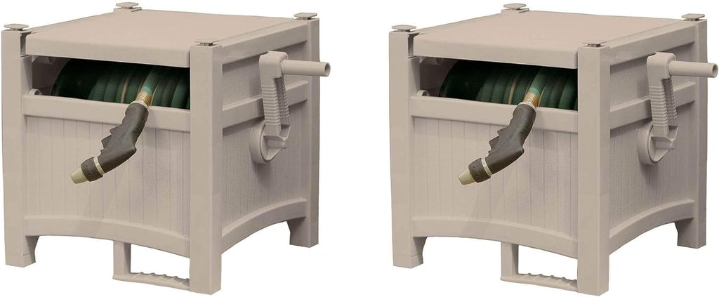 Suncast Resin Outdoor Hideaway Storage Reel with Crank Handle, 100 ft, Taupe U930887