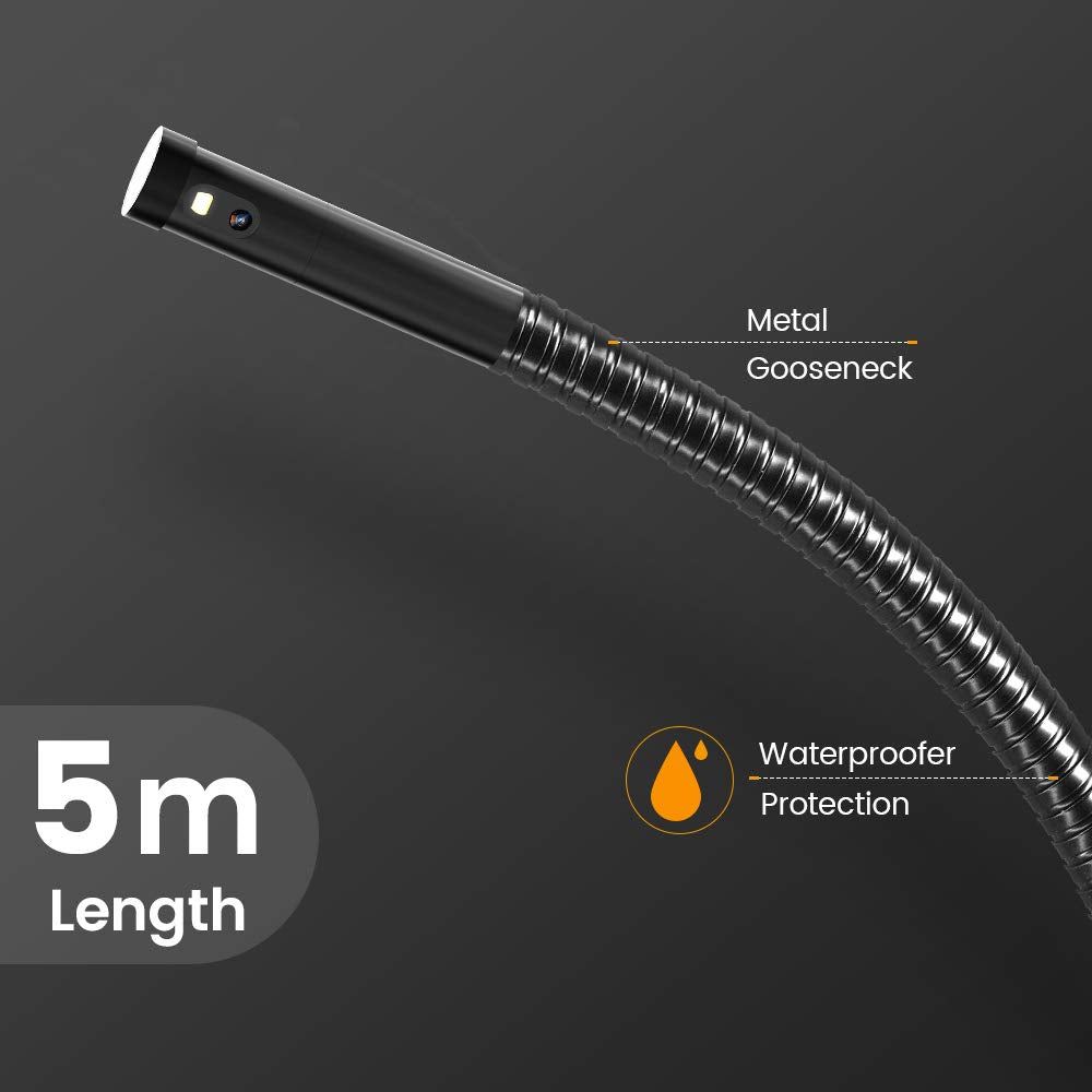 Teslong 5 inch Dual Lens Industrial Borescope Inspection Camera with Light, 1080P Waterproof Probe B658