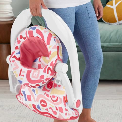 Fisher-Price Portable Baby Chair, Pink Kick & Play Deluxe Sit-Me-Up Seat with Piano Toy & Snack Tray O7962