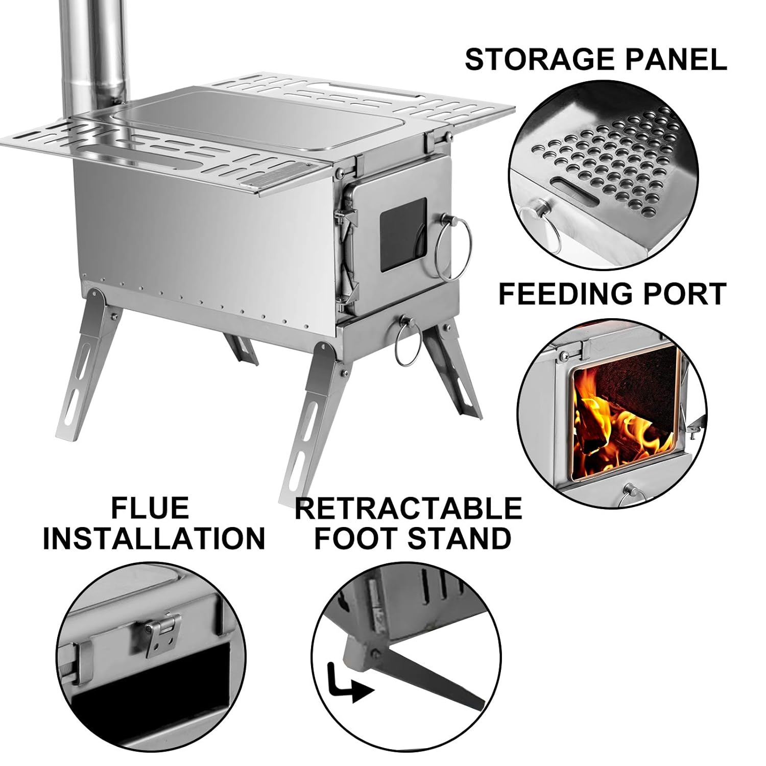 Happybuy Tent Wood Stove 304 Stainless Steel Portable Camping Stove X43082