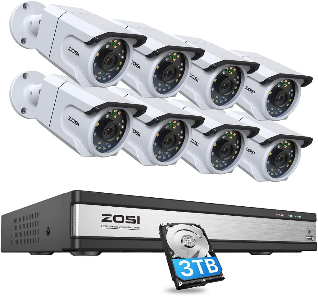 ZOSI 5MP Lite Home Security Camera System Indoor Outdoor,8 Channel H.265+ CCTV DVR and 8 x 1080p 1920TVL Weatherproof Surveillance Cameras,80ft Night Vision,Motion Alert,Remote Access,NO HDD
