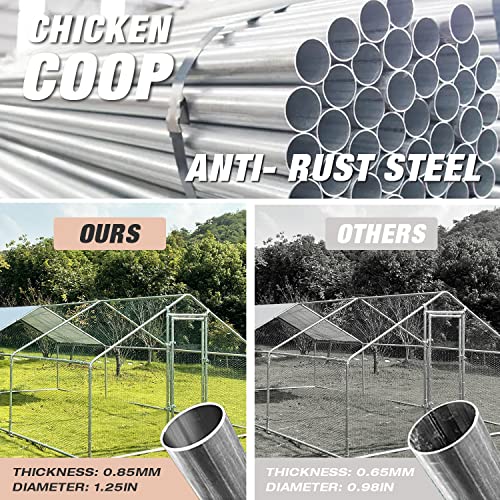 Large Metal Chicken Coop Walk-in Poultry Cage with Waterproof Cover D237341