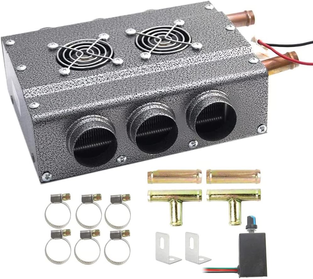 Evargc Universal 12V Vehicles Heater Auxiliary Heater Improvement For Tractor UTV Cab Vans Truck Compact Under Dash Low Profile Dual Sides 6 Vents With Speed Switch Easy Install 60Cfm