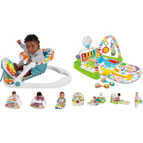 Fisher-Price Portable Baby Chair, Pink Kick & Play Deluxe Sit-Me-Up Seat with Piano Toy & Snack Tray O7962