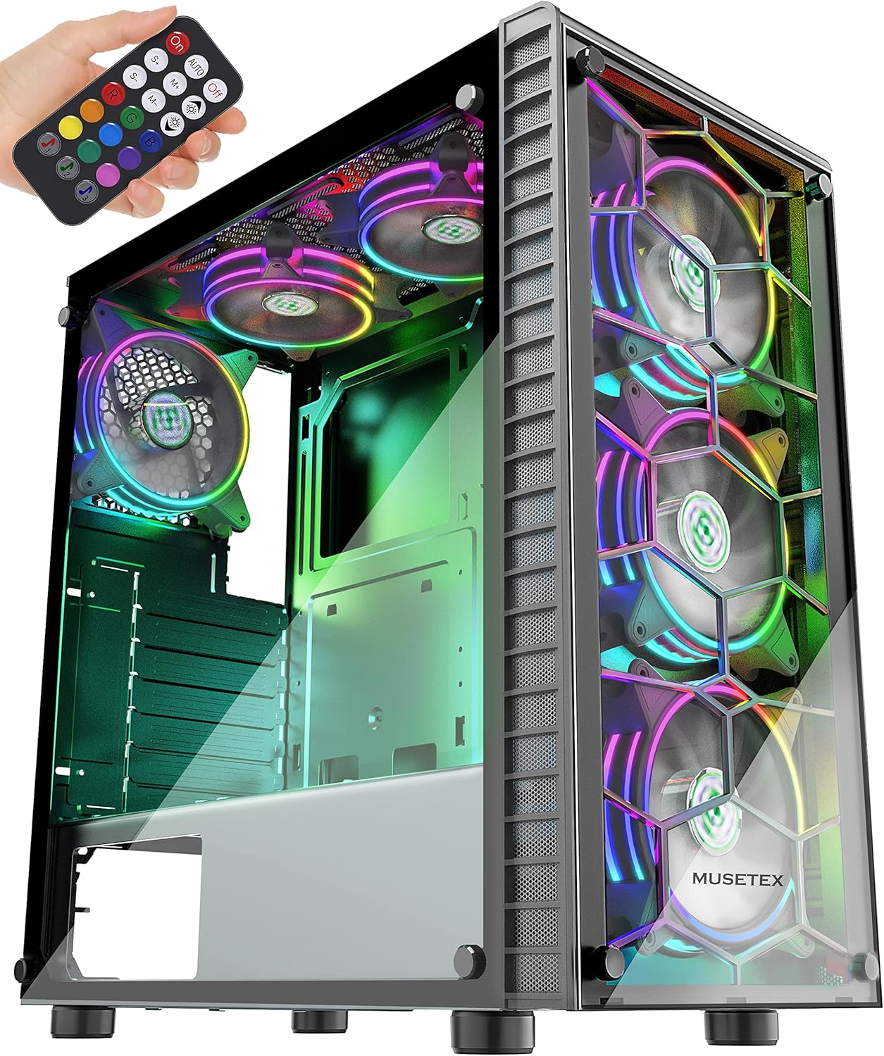 MUSETEX ATX Mid-Tower PC Gaming Case with 6 ARGB Fans, Black G64178