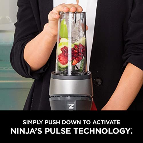 Ninja BN401 Nutri Pro Compact Personal Blender, 1100-Peak-Watts, with 2 To-Go Cups, Cloud Silver I18264