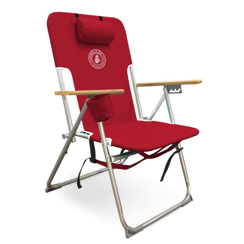 Caribbean Joe High Weight Capacity Back Pack Beach Chair, Red