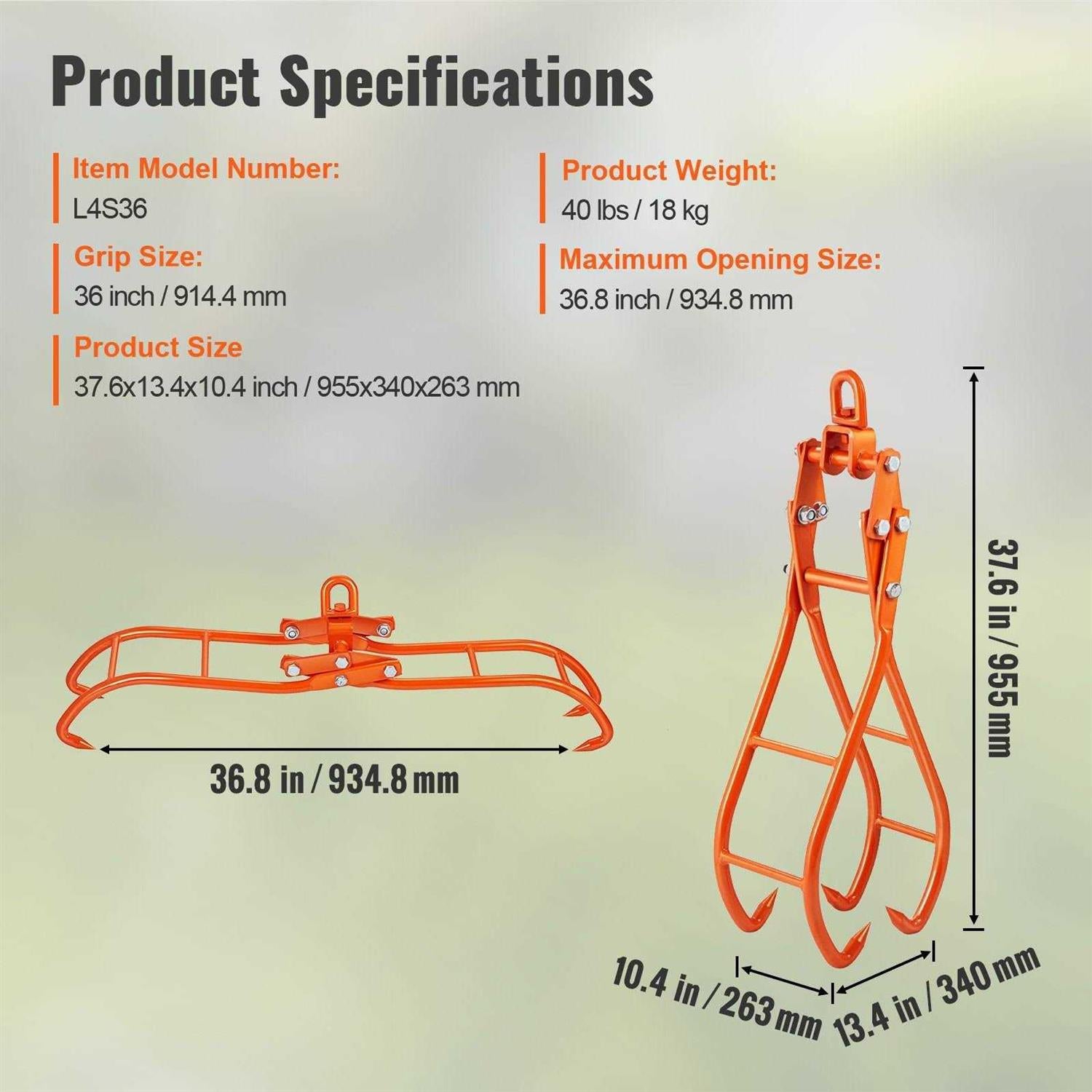 VEVOR Timber Claw Hook 4 Claw Log Grapple for Logging W77862