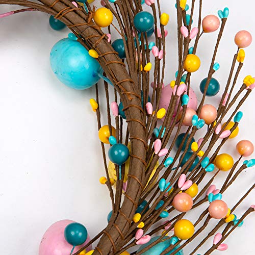 18 inch Easter Egg Wreath for Front Door with Pastel Eggs and Twigs I6652