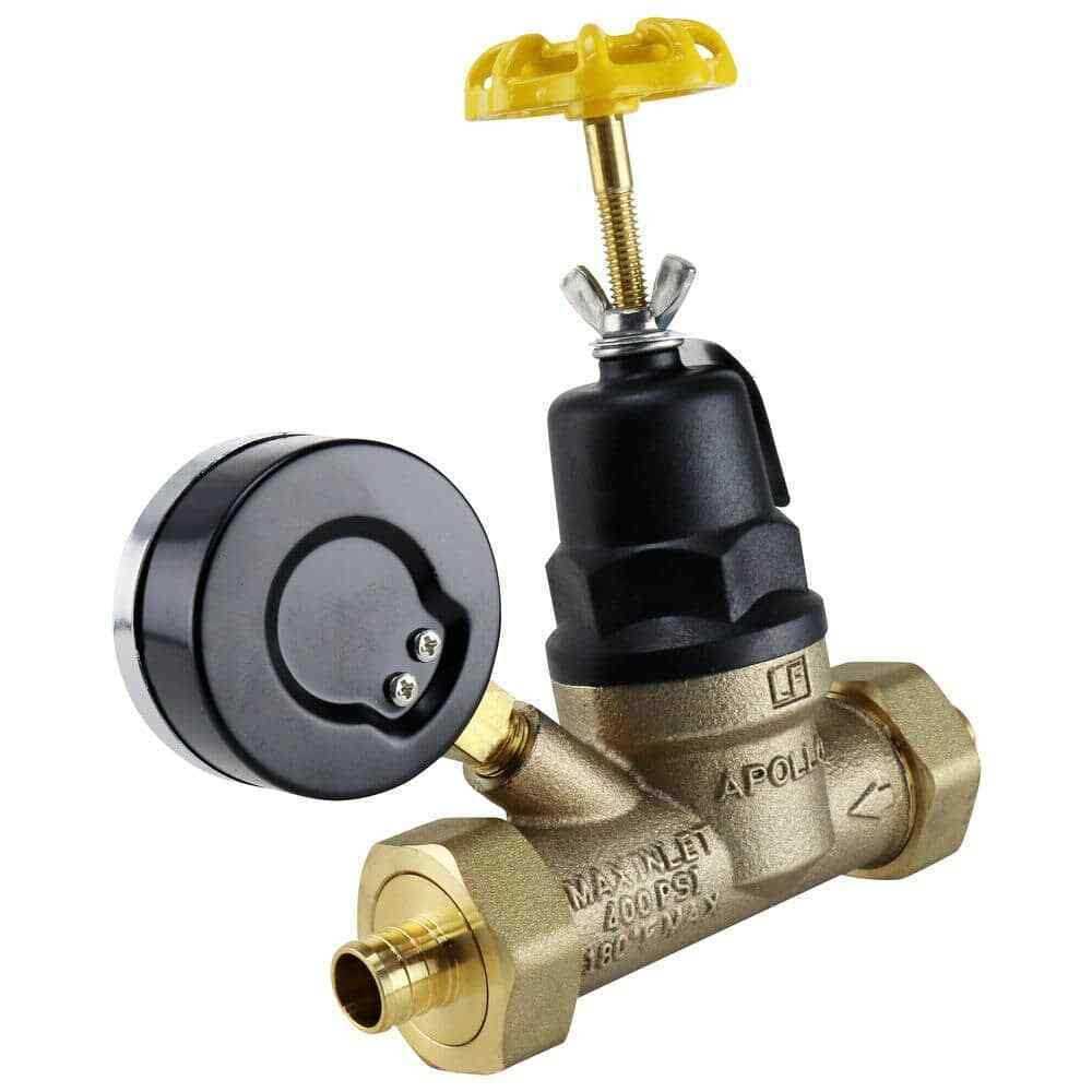 Apollo APXPRV34WG 3/4 in. Bronze Double Union PEX Water Pressure Regulator with Gauge V124