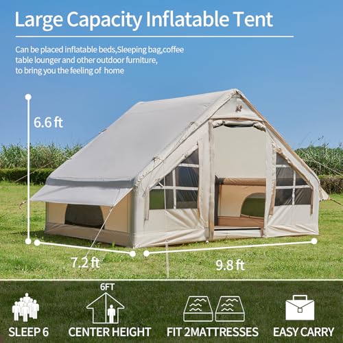 Inflatable Tent with Pump for 4-6 Person Camping, Waterproof Instant Setup E80331