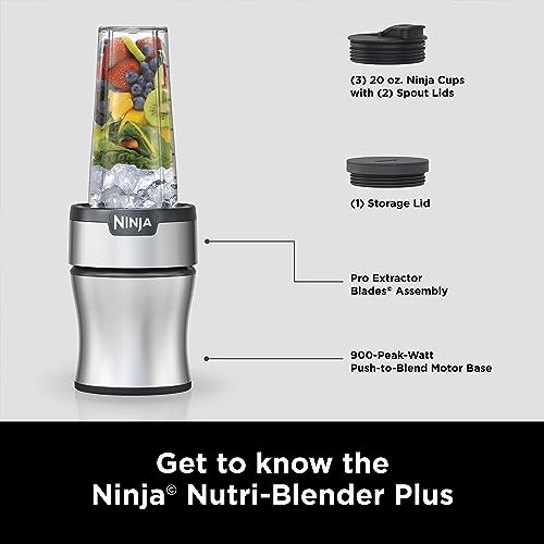 Ninja BN401 Nutri Pro Compact Personal Blender, 1100-Peak-Watts, with 2 To-Go Cups, Cloud Silver I18264